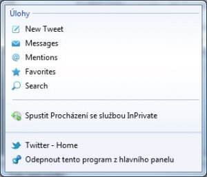 Připnutý Twitter na hlavní panel Windows
