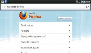 Hlavní okno prohlížeče Firefox for Andriod.