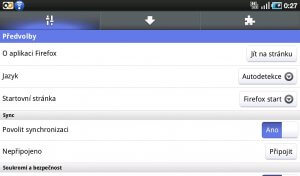 Některé možnosti nastavení, které prohlížeč Firefox for Android nabízí.