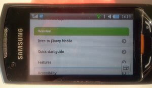 jQuery Mobile demo funguje i na low-end telefonech (na obrázku Samsung S5620 Monte).