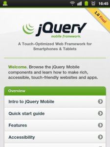Aplikace s jQuery Mobile na chytrém telefonu.